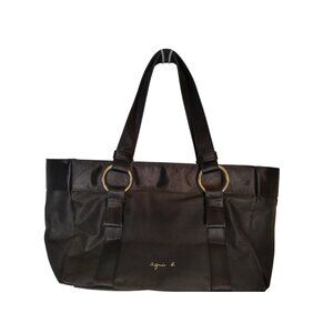 Agnes B Voyage Black Nylon Shoulder Bag Purse, Zip Close Double Handle Business